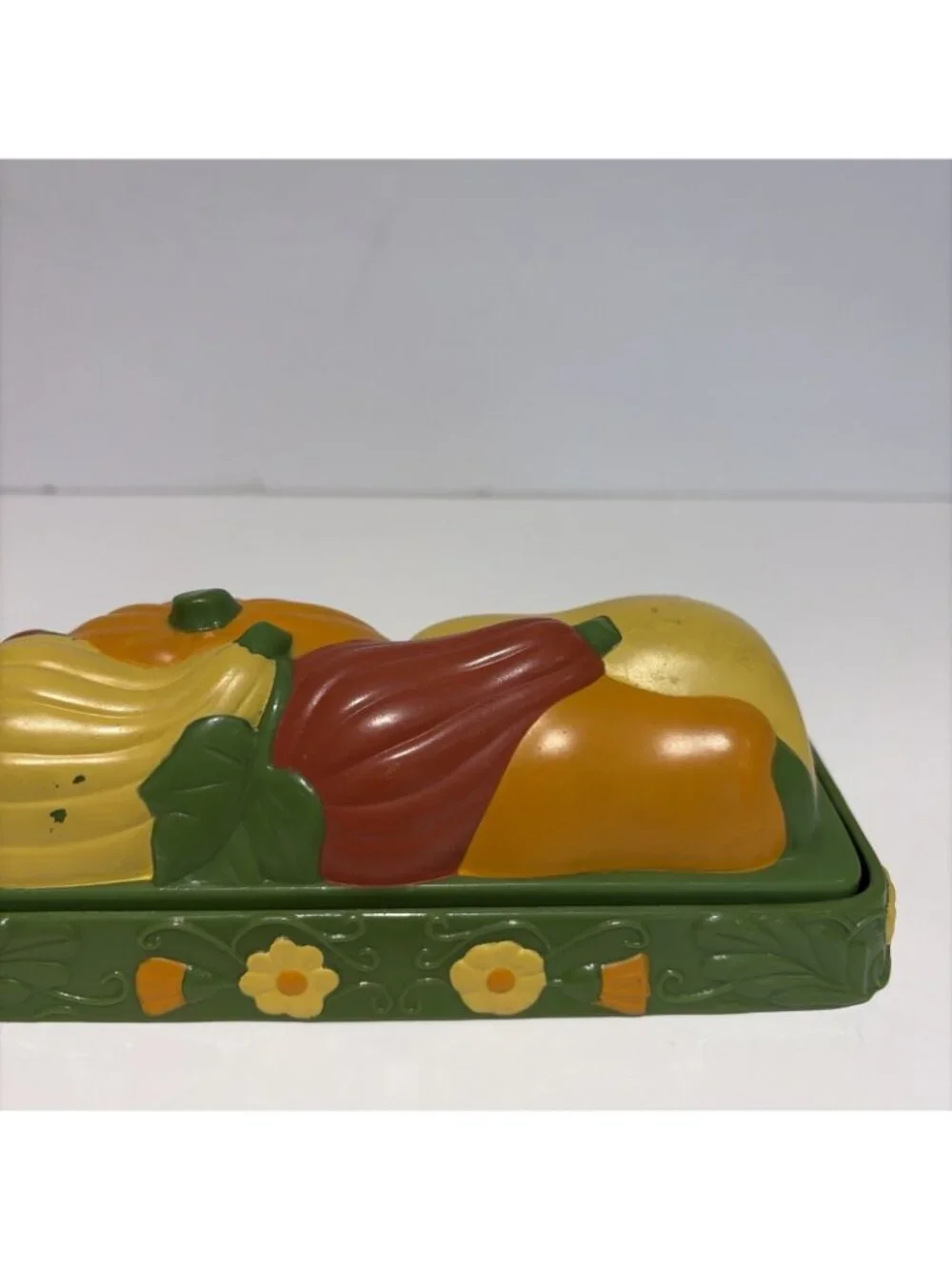 Vintage 1970s Harvest Butter Dish Melamine Colorful Autumn Fall Thanksgiving